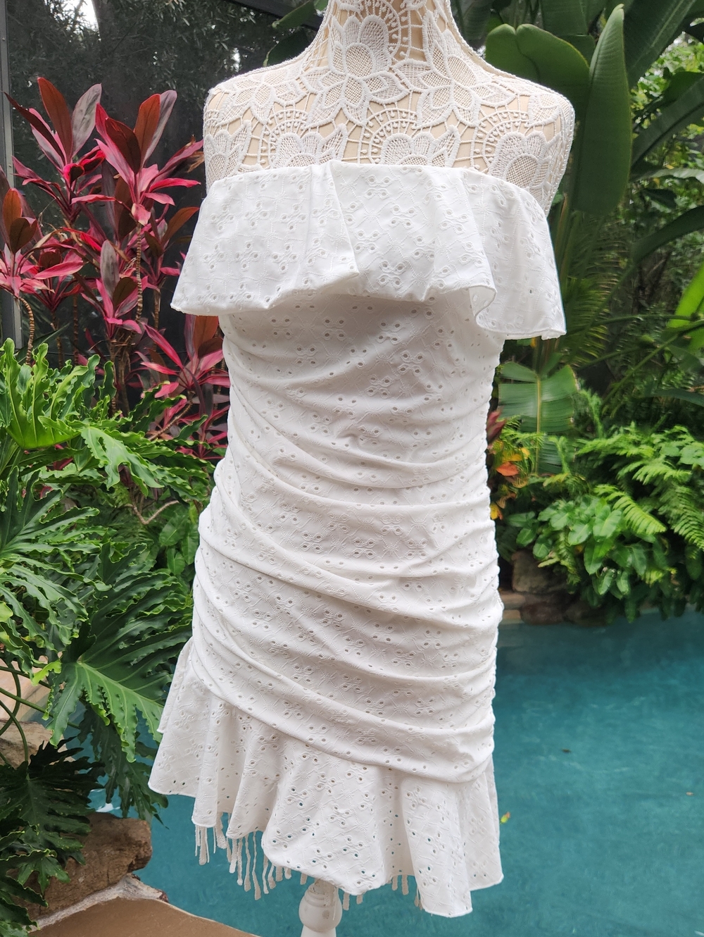 White Strapless Eyelet Ruffle-Looks New!
